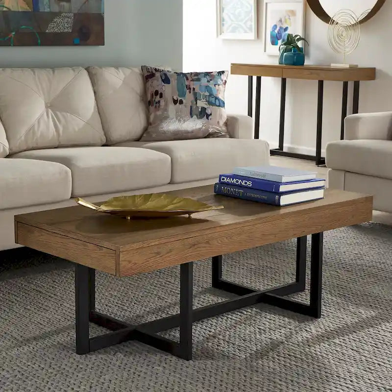 Tavolino da caffè con finitura effetto legno e due cassetti Eldersley, di iNSPIRE Q Modern