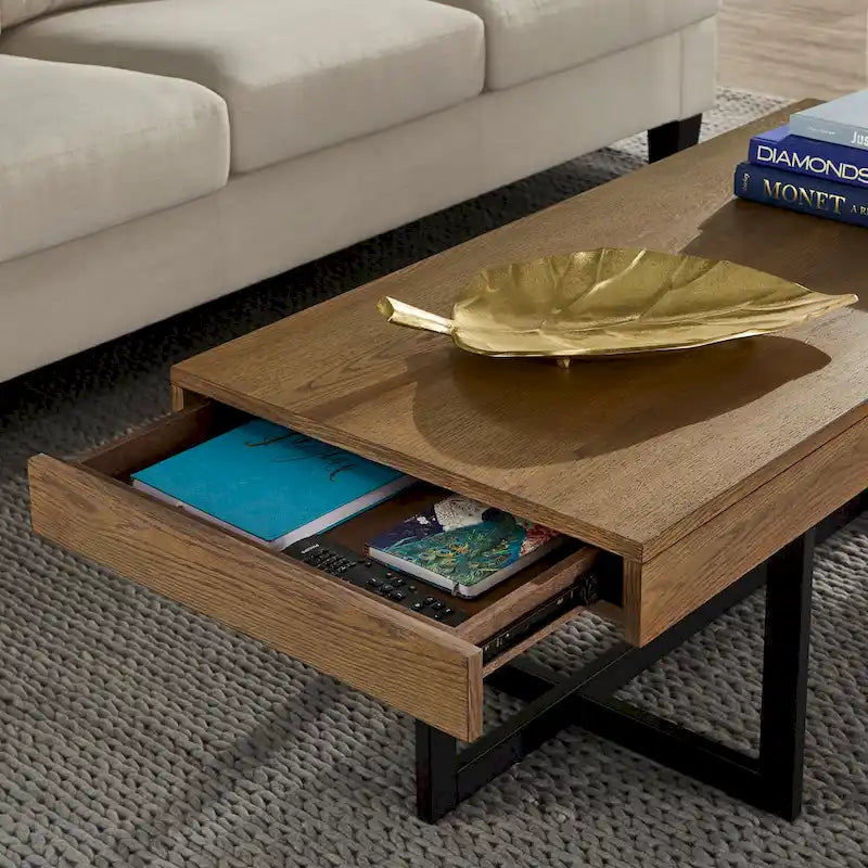 Tavolino da caffè con finitura effetto legno e due cassetti Eldersley, di iNSPIRE Q Modern