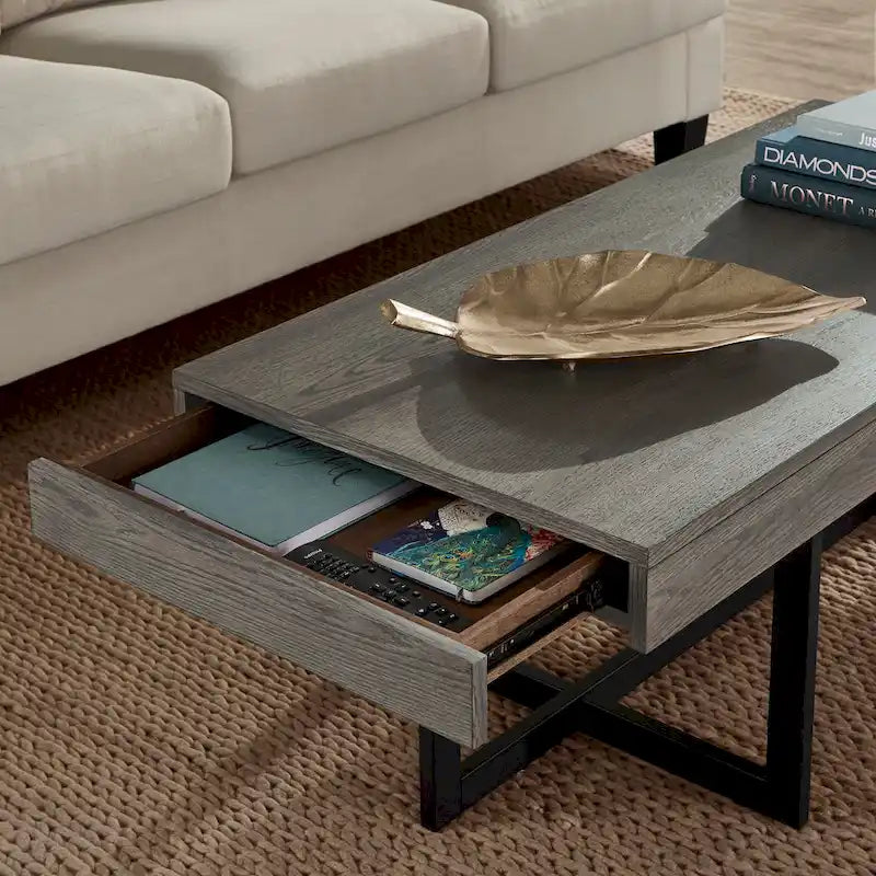 Tavolino da caffè con finitura effetto legno e due cassetti Eldersley, di iNSPIRE Q Modern