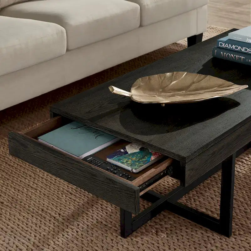 Tavolino da caffè con finitura effetto legno e due cassetti Eldersley, di iNSPIRE Q Modern