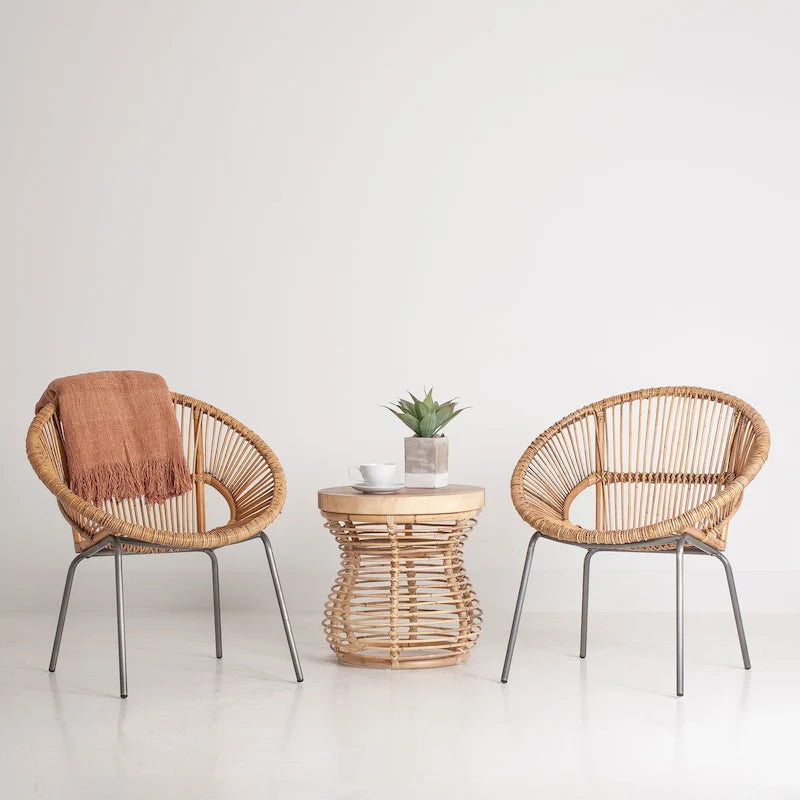 Natürlicher handgewebter Papasan-Sessel aus Rattan von East at Main