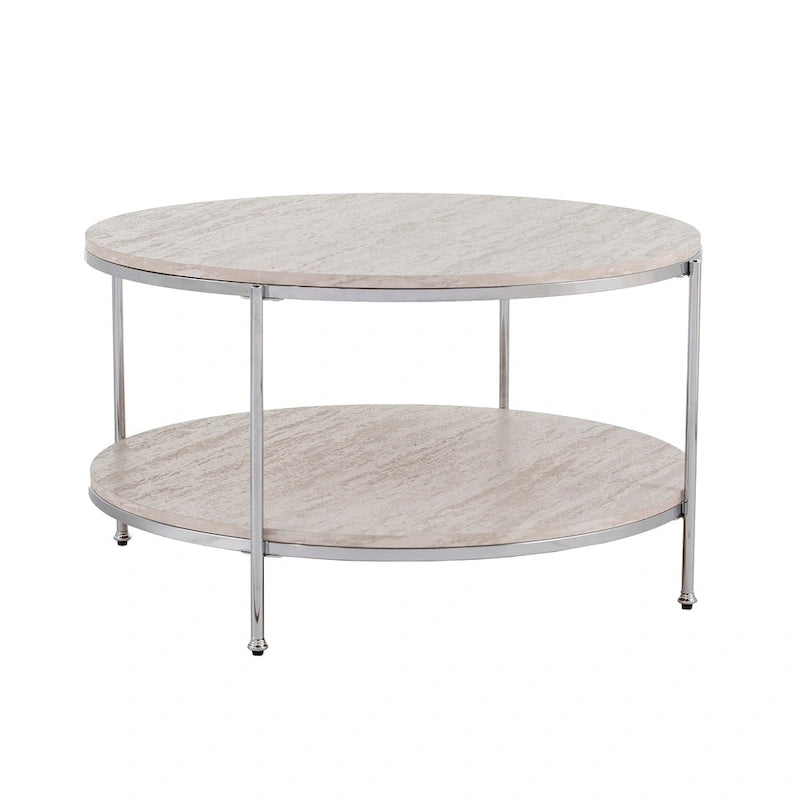SEI Furniture Henderson moderne ronde salontafel met imitatiemarmeren blad en onderste plank