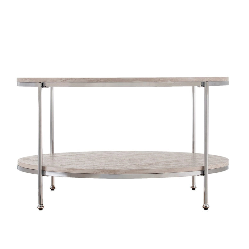SEI Furniture Henderson moderne ronde salontafel met imitatiemarmeren blad en onderste plank