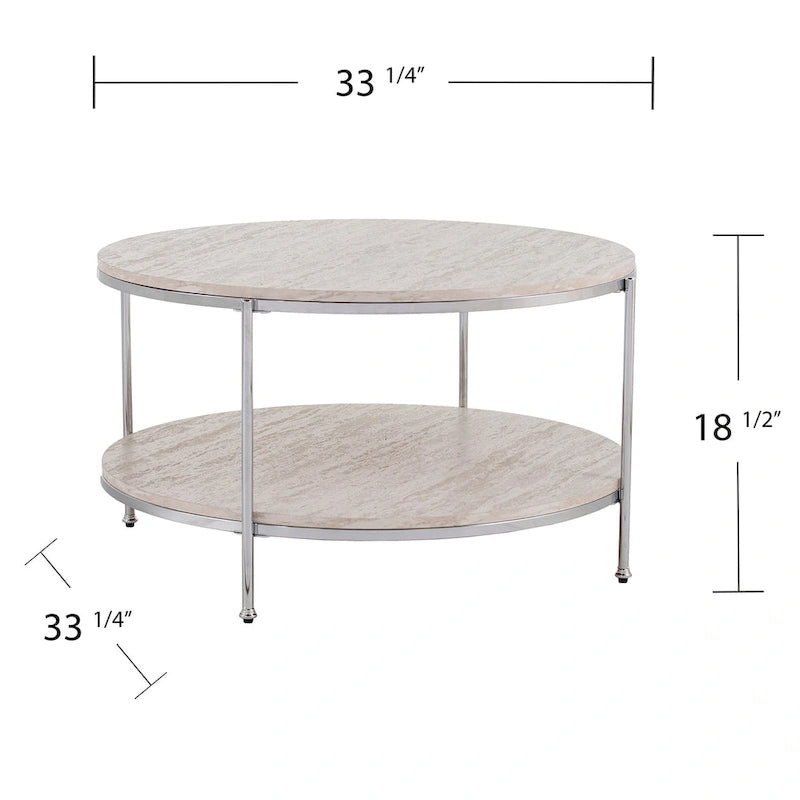 SEI Furniture Henderson moderne ronde salontafel met imitatiemarmeren blad en onderste plank