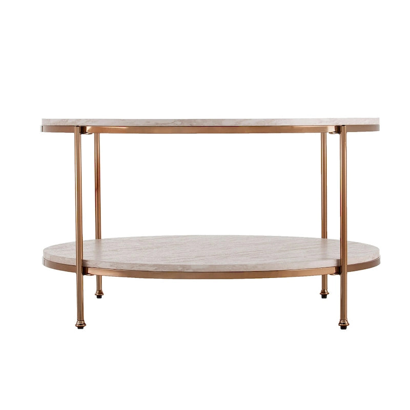 SEI Furniture Henderson moderne ronde salontafel met imitatiemarmeren blad en onderste plank