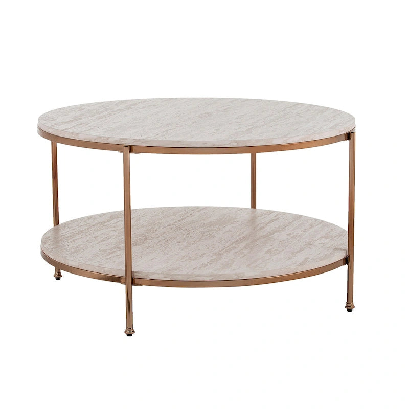 SEI Furniture Henderson moderne ronde salontafel met imitatiemarmeren blad en onderste plank