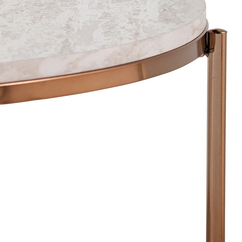 SEI Furniture Henderson moderne ronde salontafel met imitatiemarmeren blad en onderste plank