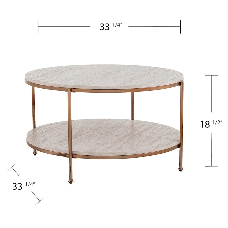 SEI Furniture Henderson moderne ronde salontafel met imitatiemarmeren blad en onderste plank