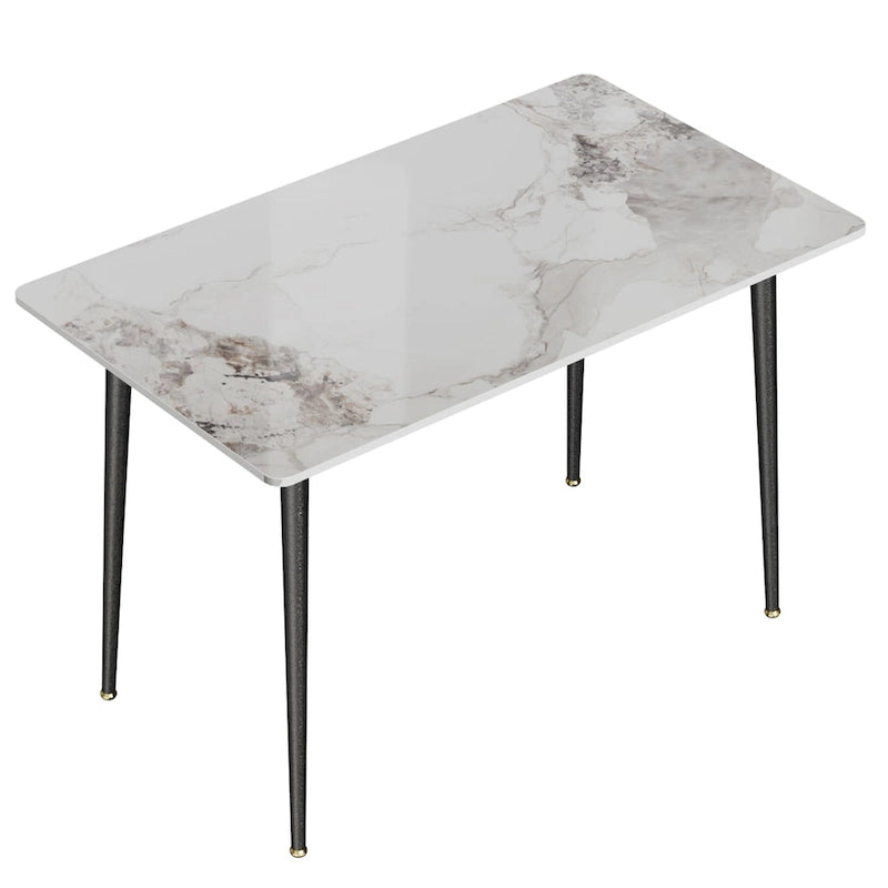 Tavolo da pranzo da cucina moderno per 6 persone, piano rettangolare in marmo con gambe metalliche rastremate