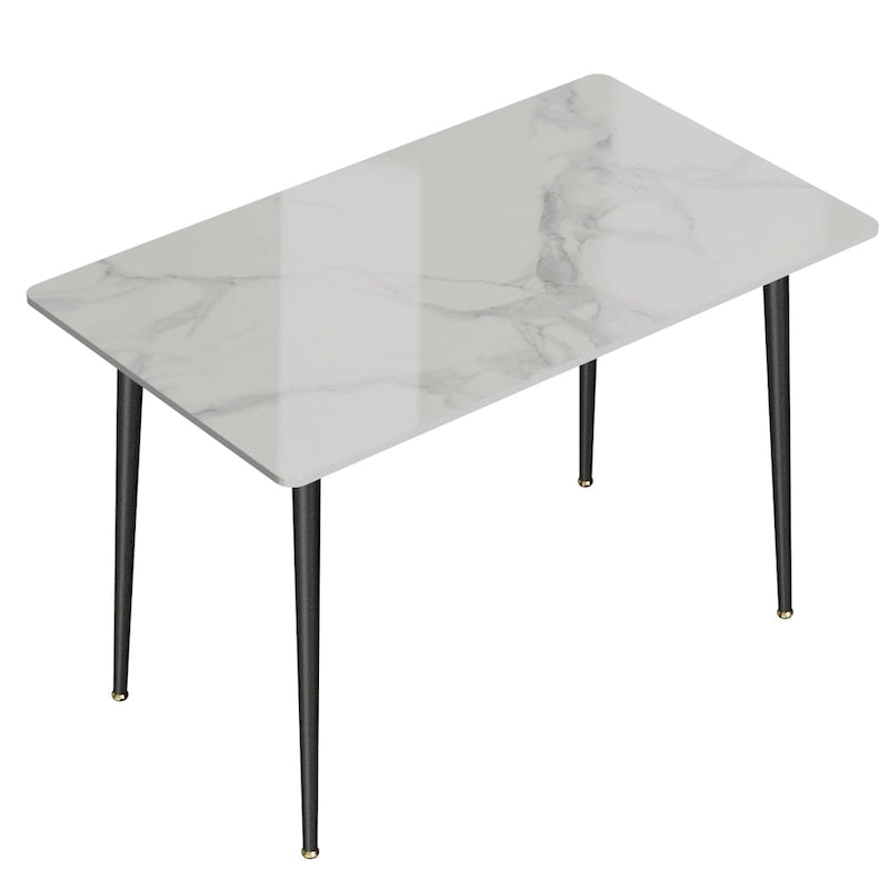 Tavolo da pranzo da cucina moderno per 6 persone, piano rettangolare in marmo con gambe metalliche rastremate