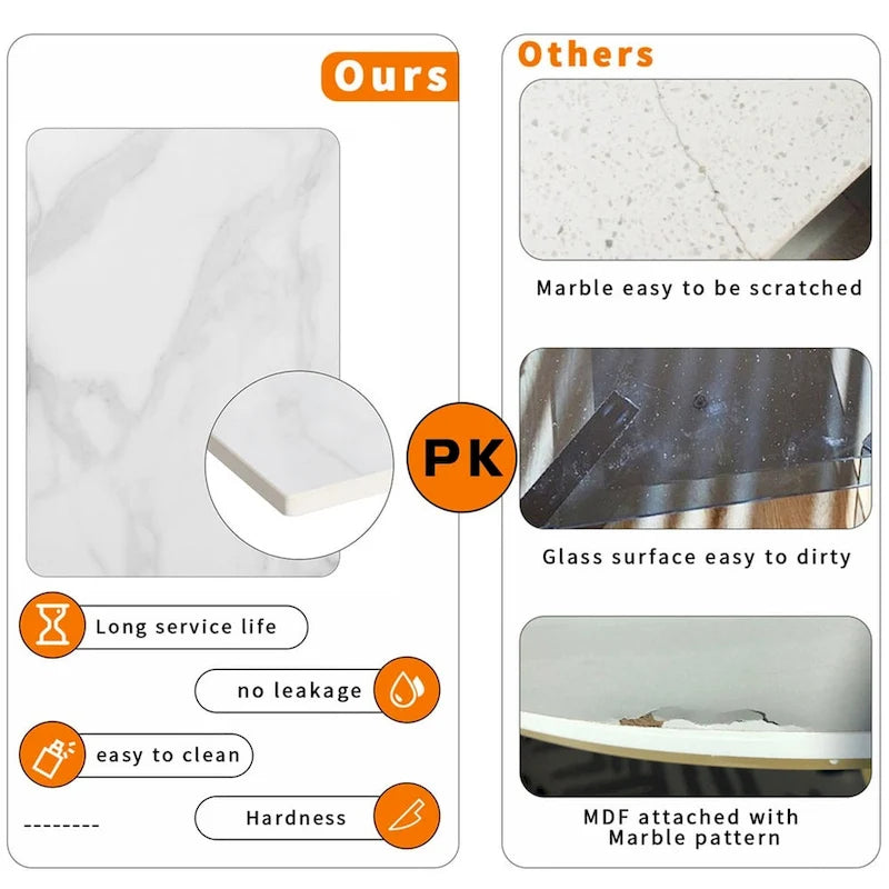 Tavolo da pranzo da cucina moderno per 6 persone, piano rettangolare in marmo con gambe metalliche rastremate