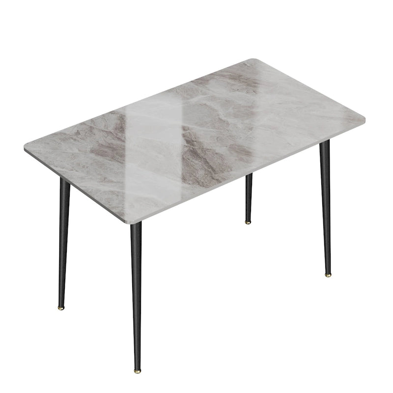 Tavolo da pranzo da cucina moderno per 6 persone, piano rettangolare in marmo con gambe metalliche rastremate
