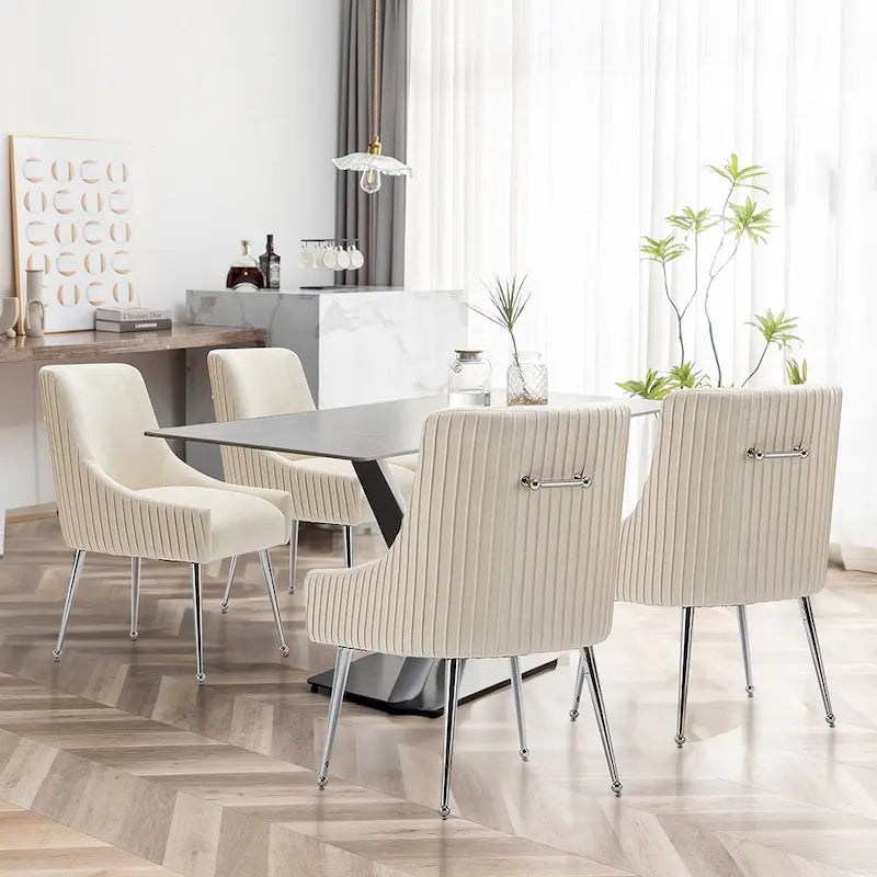 SEYNAR moderne eetkamerstoelen van fluweel met geplooide rug, set van 4, met handgreep aan de achterkant