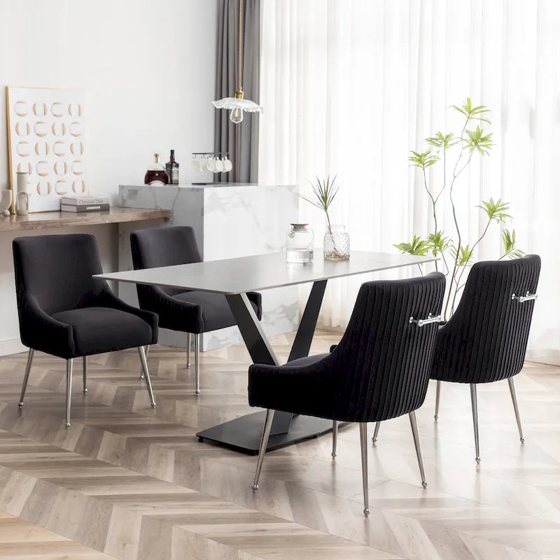 SEYNAR moderne eetkamerstoelen van fluweel met geplooide rug, set van 4, met handgreep aan de achterkant