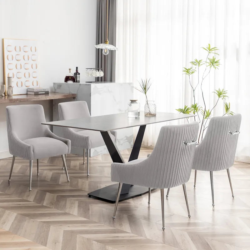 SEYNAR moderne eetkamerstoelen van fluweel met geplooide rug, set van 4, met handgreep aan de achterkant