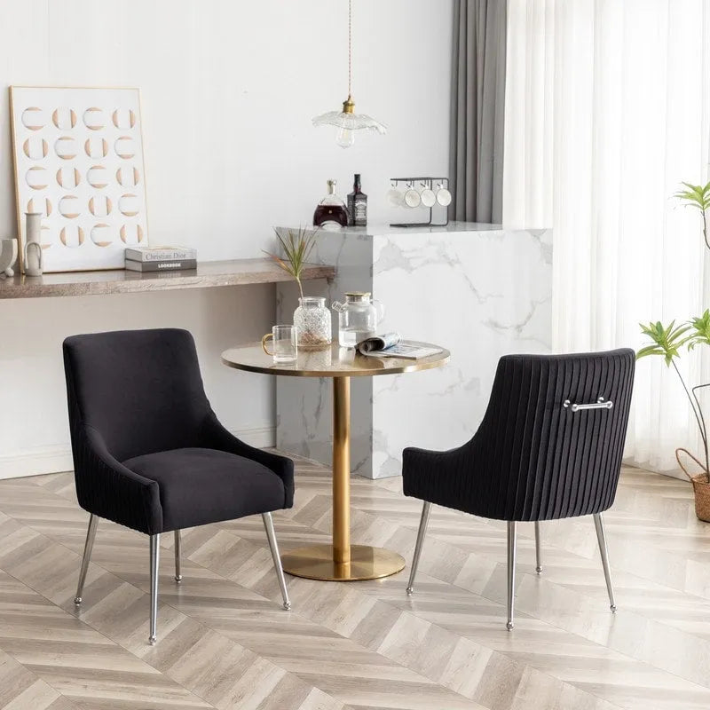 SEYNAR moderne eetkamerstoelen van fluweel met geplooide rug, set van 4, met handgreep aan de achterkant