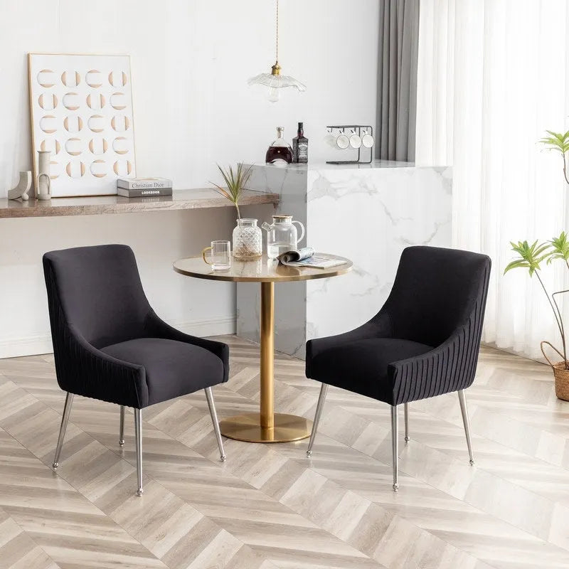 SEYNAR moderne eetkamerstoelen van fluweel met geplooide rug, set van 4, met handgreep aan de achterkant