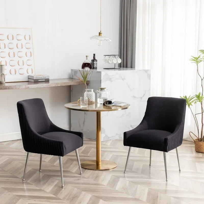 SEYNAR moderne eetkamerstoelen van fluweel met geplooide rug, set van 4, met handgreep aan de achterkant