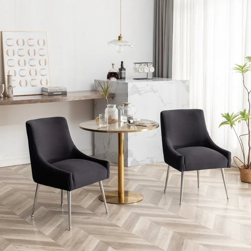 SEYNAR moderne eetkamerstoelen van fluweel met geplooide rug, set van 4, met handgreep aan de achterkant