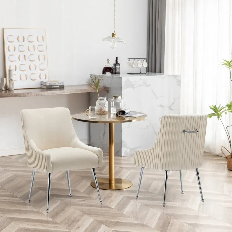 SEYNAR moderne eetkamerstoelen van fluweel met geplooide rug, set van 4, met handgreep aan de achterkant