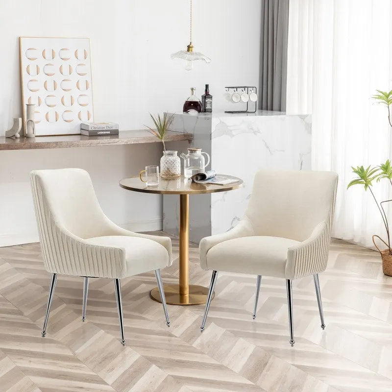 SEYNAR moderne eetkamerstoelen van fluweel met geplooide rug, set van 4, met handgreep aan de achterkant