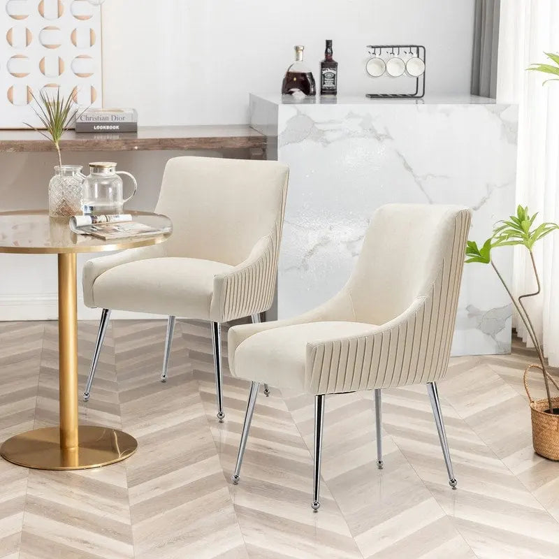 SEYNAR moderne eetkamerstoelen van fluweel met geplooide rug, set van 4, met handgreep aan de achterkant