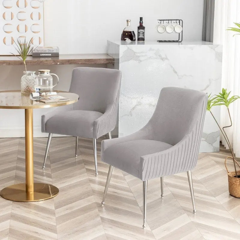 SEYNAR moderne eetkamerstoelen van fluweel met geplooide rug, set van 4, met handgreep aan de achterkant