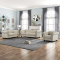 Set di sedie, divanetto e divano Chesterfield imbottiti con bottoni Morden Fort, 3 pezzi per il soggiorno, in lino, con gambe in legno massello