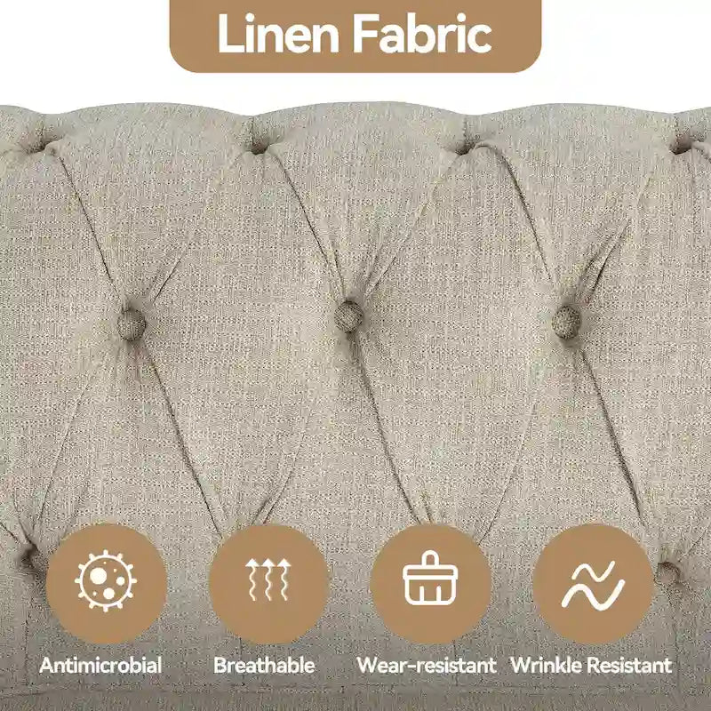 Set di sedie, divanetto e divano Chesterfield imbottiti con bottoni Morden Fort, 3 pezzi per il soggiorno, in lino, con gambe in legno massello