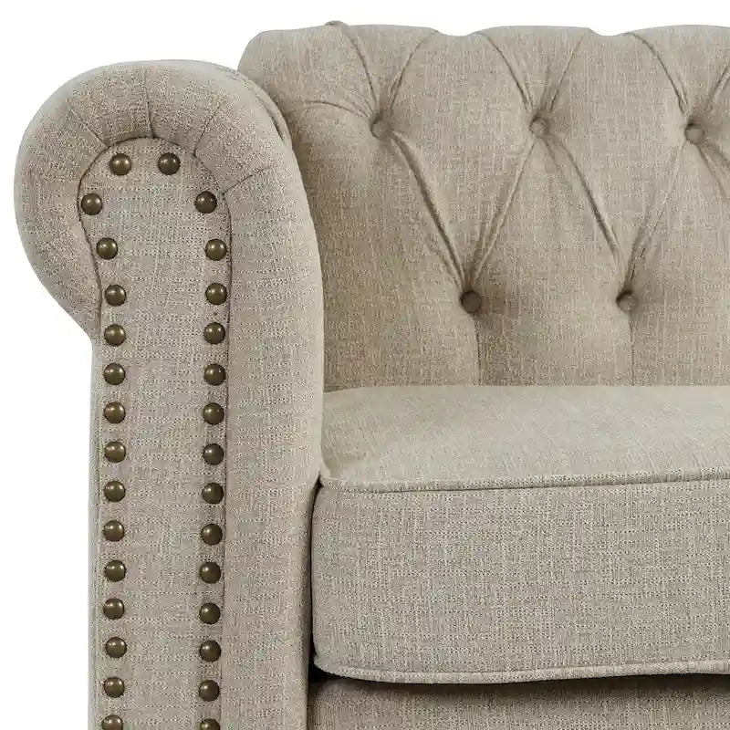 Set di sedie, divanetto e divano Chesterfield imbottiti con bottoni Morden Fort, 3 pezzi per il soggiorno, in lino, con gambe in legno massello