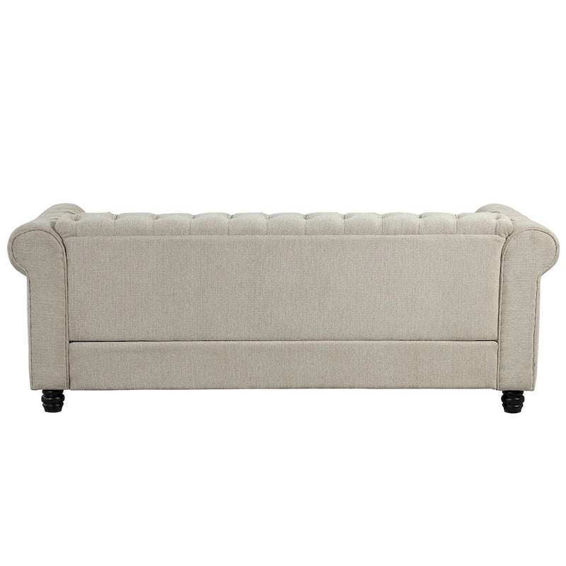 Set di sedie, divanetto e divano Chesterfield imbottiti con bottoni Morden Fort, 3 pezzi per il soggiorno, in lino, con gambe in legno massello