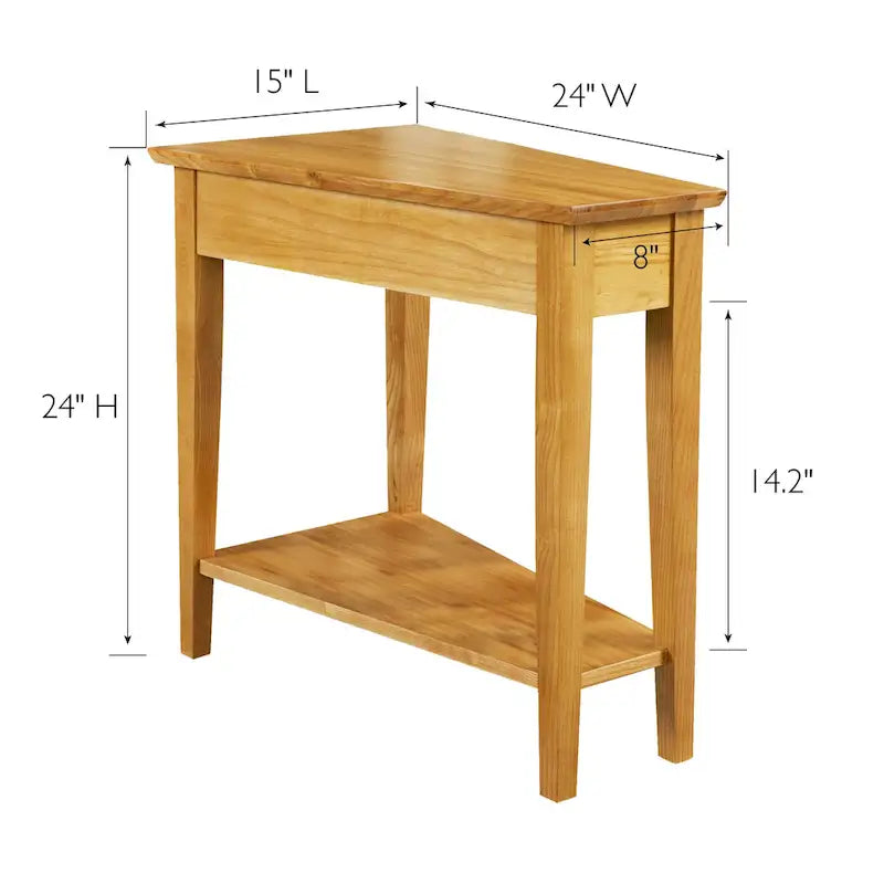 Teegan bijzettafel van massief hout met wigvormige verstelbare fauteuilzijde en plank