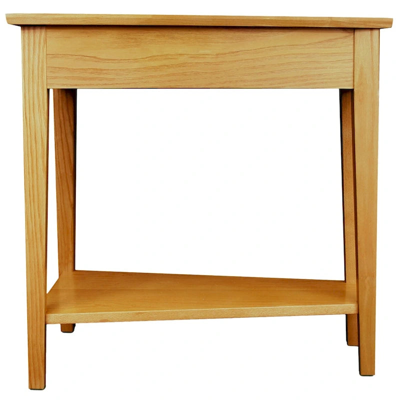 Teegan bijzettafel van massief hout met wigvormige verstelbare fauteuilzijde en plank