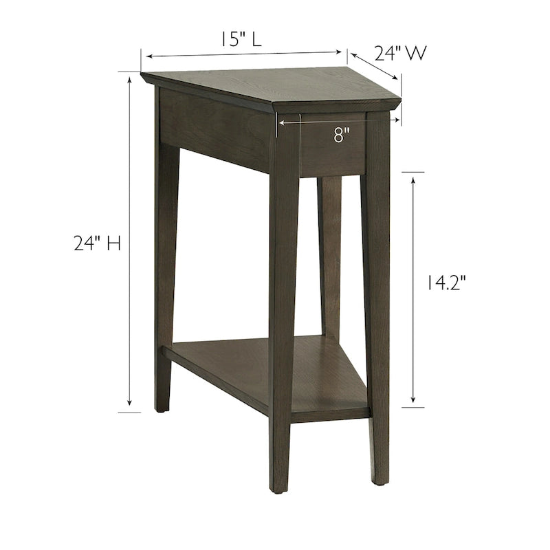 Teegan bijzettafel van massief hout met wigvormige verstelbare fauteuilzijde en plank