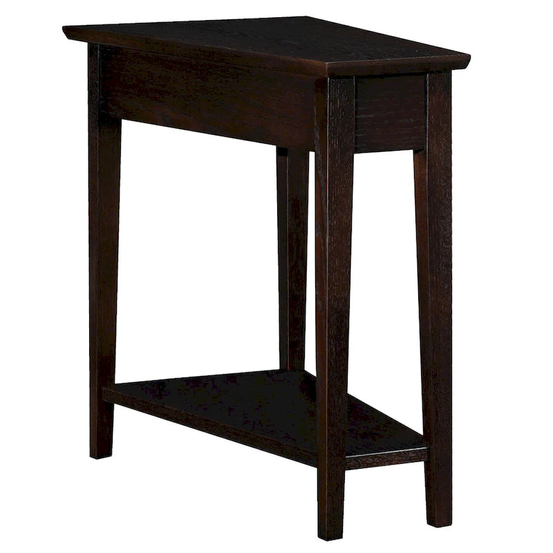 Teegan bijzettafel van massief hout met wigvormige verstelbare fauteuilzijde en plank