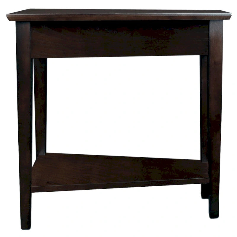 Teegan bijzettafel van massief hout met wigvormige verstelbare fauteuilzijde en plank