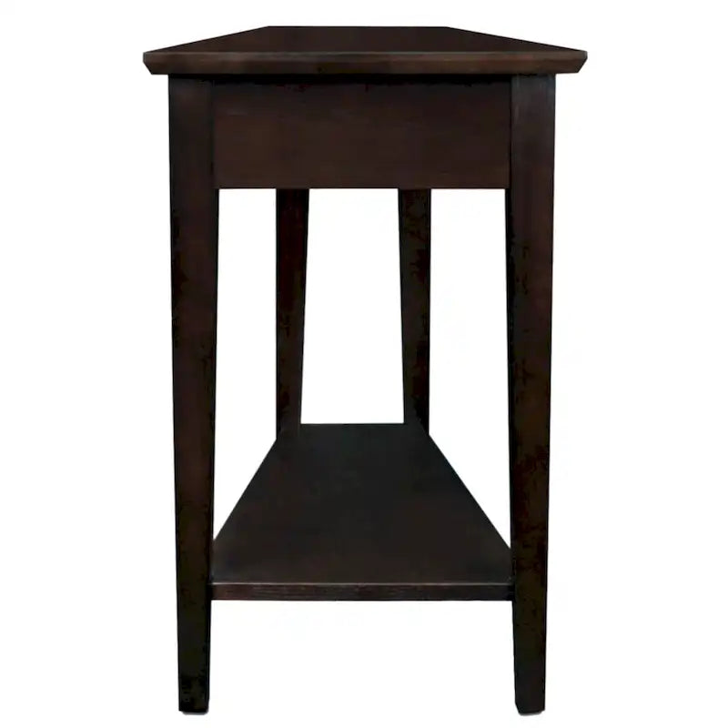 Teegan bijzettafel van massief hout met wigvormige verstelbare fauteuilzijde en plank