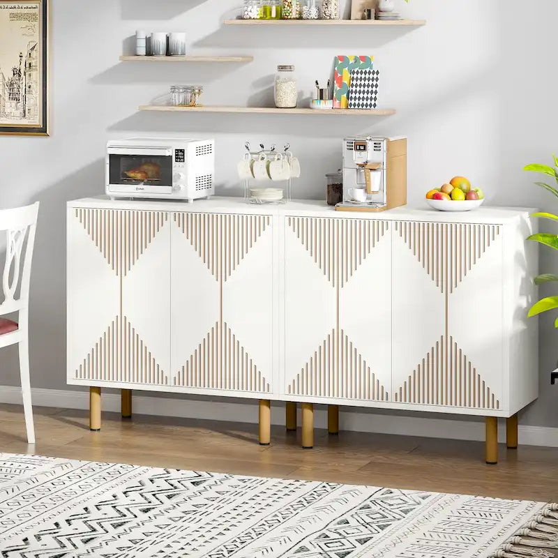 Weißes 58-Zoll-Sideboard mit Aufbewahrungsschrank und Buffet-Set