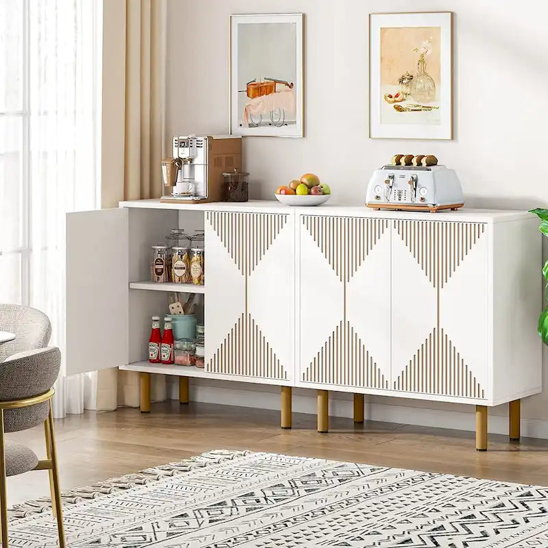 Weißes 58-Zoll-Sideboard mit Aufbewahrungsschrank und Buffet-Set