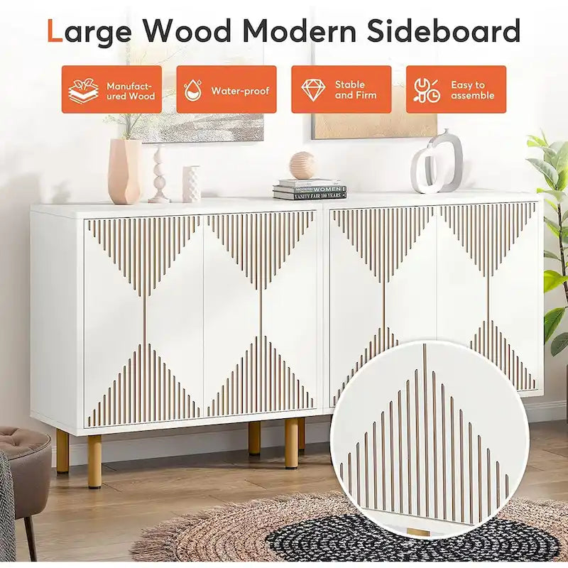 Weißes 58-Zoll-Sideboard mit Aufbewahrungsschrank und Buffet-Set