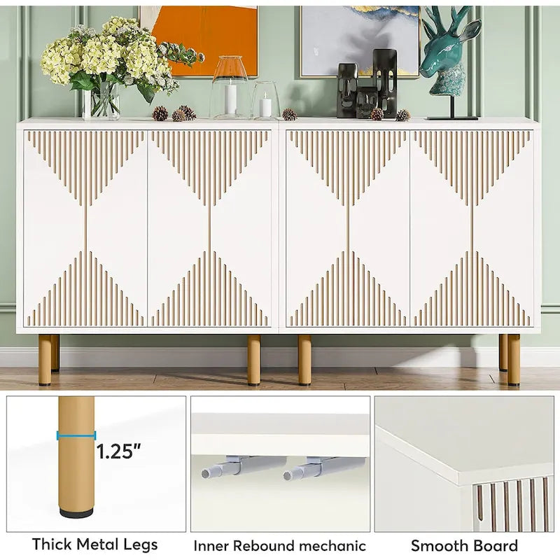 Weißes 58-Zoll-Sideboard mit Aufbewahrungsschrank und Buffet-Set