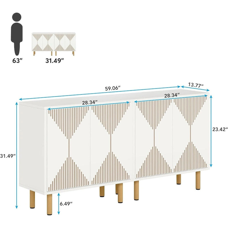 Weißes 58-Zoll-Sideboard mit Aufbewahrungsschrank und Buffet-Set