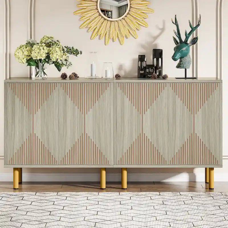 Weißes 58-Zoll-Sideboard mit Aufbewahrungsschrank und Buffet-Set