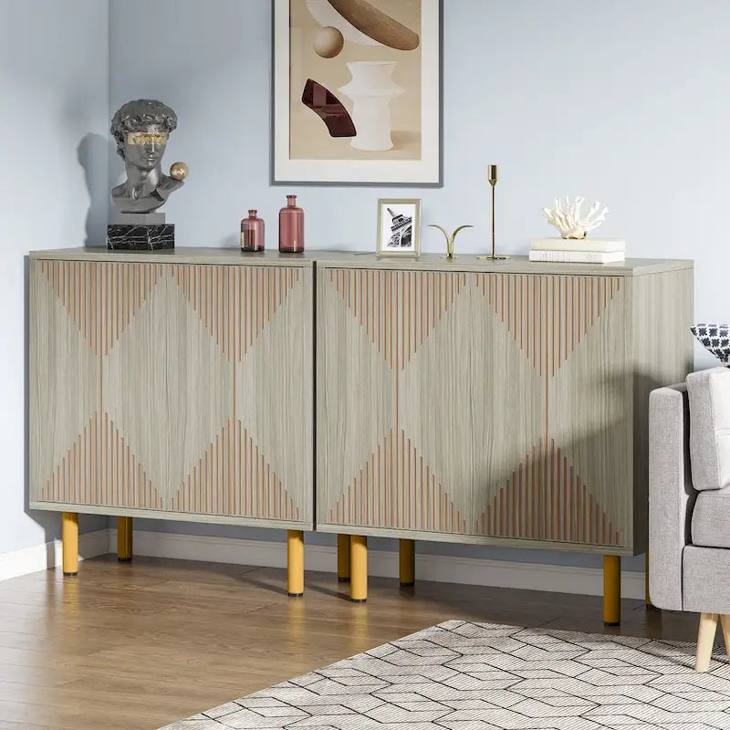 Weißes 58-Zoll-Sideboard mit Aufbewahrungsschrank und Buffet-Set