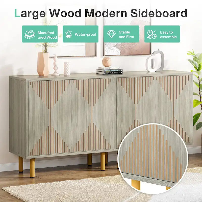 Weißes 58-Zoll-Sideboard mit Aufbewahrungsschrank und Buffet-Set