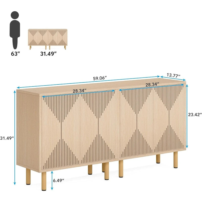 Weißes 58-Zoll-Sideboard mit Aufbewahrungsschrank und Buffet-Set