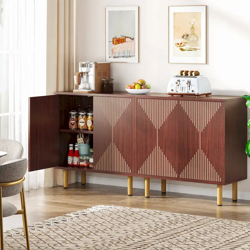 Weißes 58-Zoll-Sideboard mit Aufbewahrungsschrank und Buffet-Set