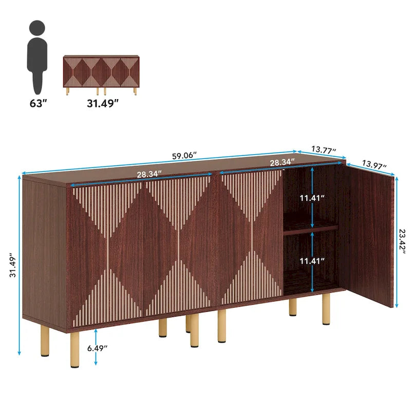 Weißes 58-Zoll-Sideboard mit Aufbewahrungsschrank und Buffet-Set