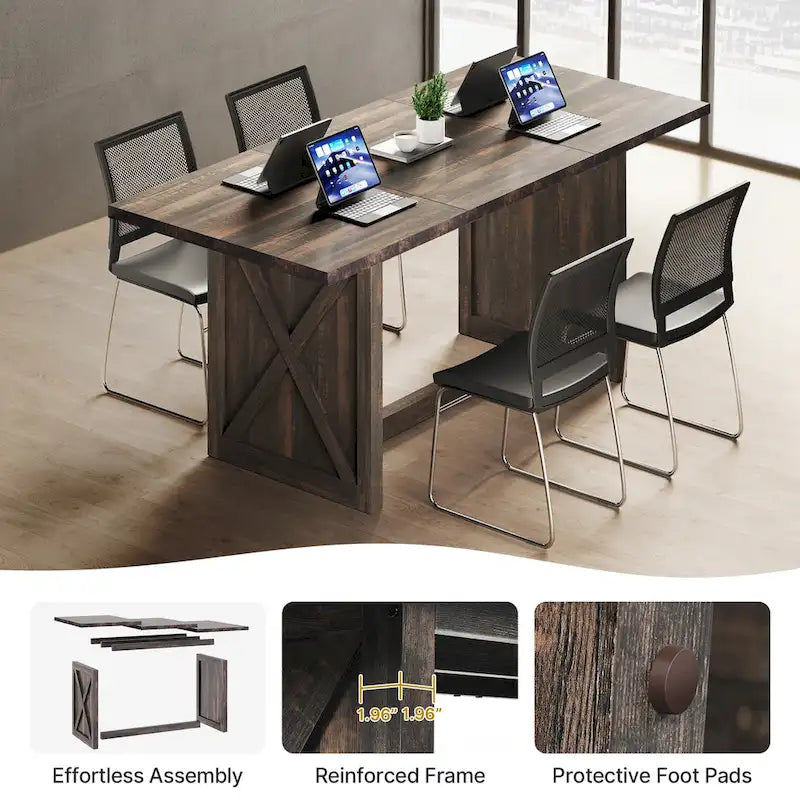 Grande tavolo da cucina e sala da pranzo in stile farmhouse Moasis da 70.8 per 6-8 persone