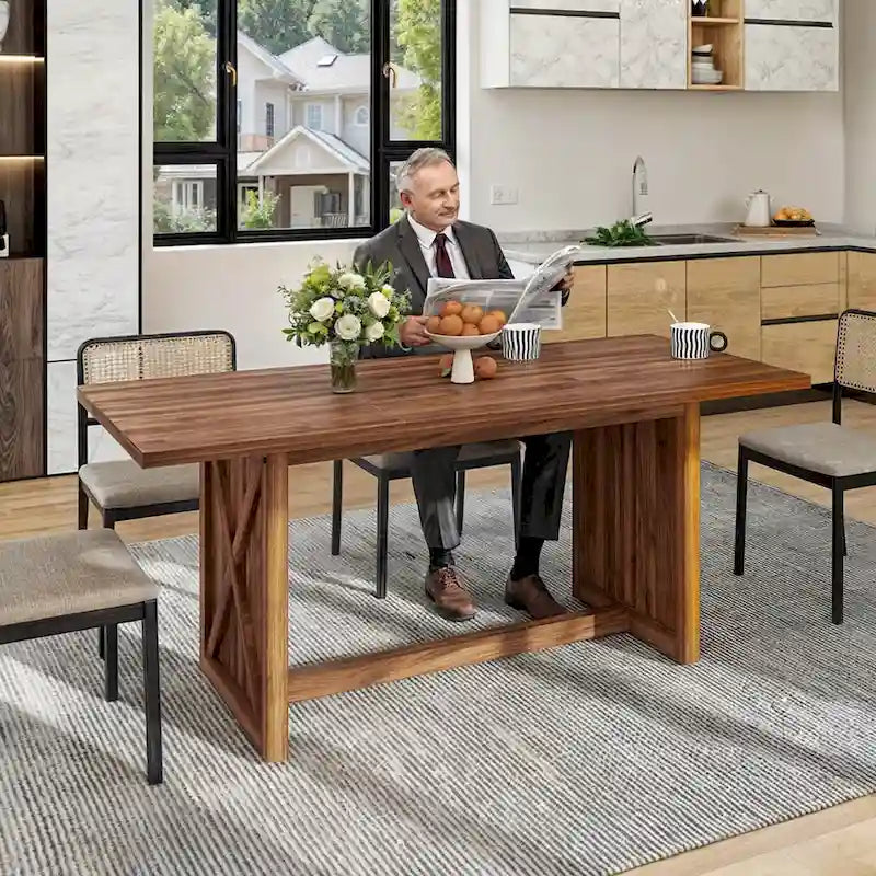 Grande tavolo da cucina e sala da pranzo in stile farmhouse Moasis da 70.8 per 6-8 persone